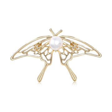 Openwork Butterfly Brooch with Pearl Body in Gold and Silver