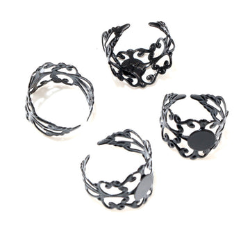 Black Openwork Floral Small Round Adjustable Ring Base