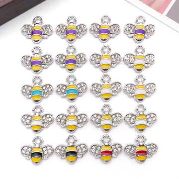 Rhinestone Colorful Bee Metal Charms with 4 Listed Options for DIY Jewelry Making
