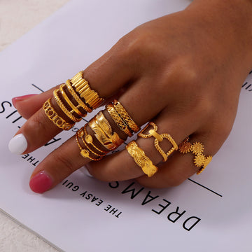 Gold Open Adjustable Fashion Rings Mixed Geometric Styles