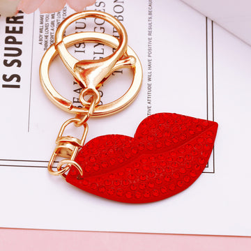 Crystal Lip Keychains in Red Pink and Assorted Colors with Gold Tone Rings