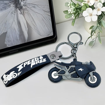 3D Motorcycle Keychain With Silicone Wristlet Strap Lobster Clasp And Keyring