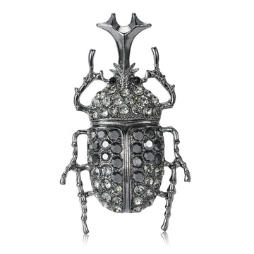 Crystal Beetle Brooch In Black And Antique Gold Decorative Lapel Pin
