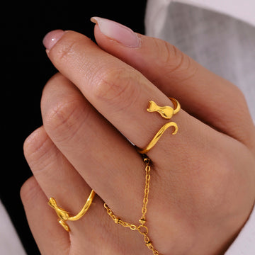Stainless Steel Cat Silhouette Open Adjustable Rings Size 7