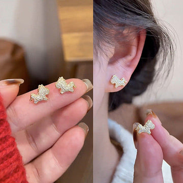 Gold Tone Horse Stud Earrings Covered in Clear Crystals