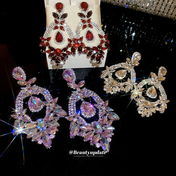 Ornate Crystal Teardrop Dangle Stud Earrings in Three Styles