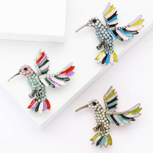 Crystal Hummingbird Brooch with Enamel Wings in Three Colorways