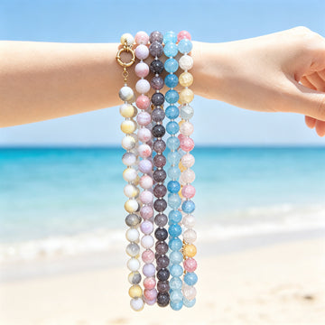 Marbled 12mm Round Bead Necklace With Gold Tone Ring Clasp