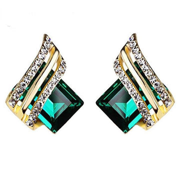 Gold Geometric Wing Square Crystal Stud Earrings Alloy