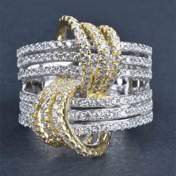Crystal Knot Layered Wide Band Ring in Three Finishes