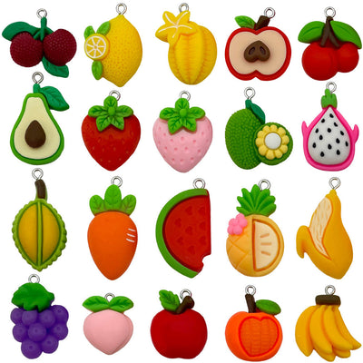 Multicolor lemon and banana charms pictured with visible surface details