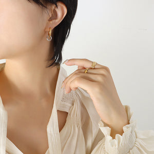 Two Tone C Hoop Earrings Double Ring Drops Gold Steel