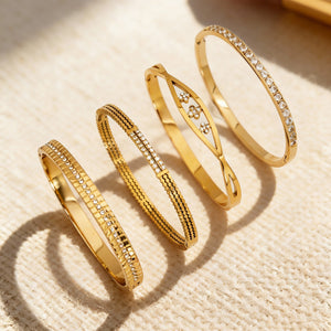 Single Row Zircon Clasp Bangle Set Steel Gold Styles