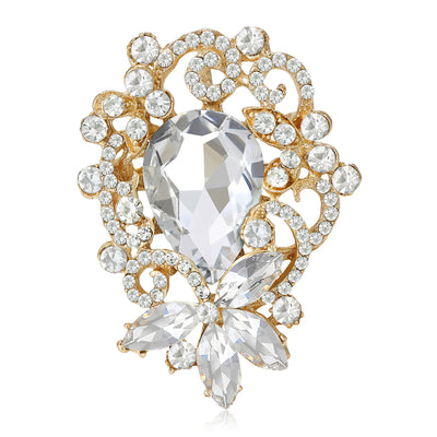 Oval Crystal Bow Cluster Brooch isolated front view