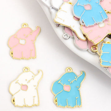 Enamel-Look Gold Silver Elephant Alloy Charms in 6 Styles