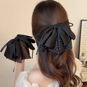 Satin Bow Leopard Print Fabric Hair Claw Clip 2 Styles