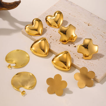 Geometric Heart Star Flower Triangle Disc Stud Earrings Pair