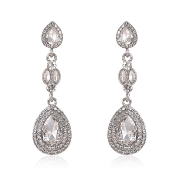Silver Tone Triple Teardrop Crystal Crystal Metal Dangle Earrings