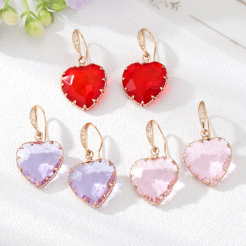 Faceted Crystal Heart Drop Earrings in Three Colors