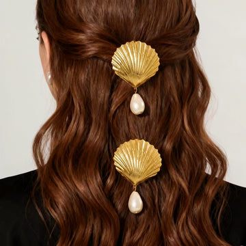 Metal Scallop Shell Duckbill Hair Clip With Pearl Drop