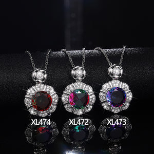 Silver Tone Floral Halo Multicolor Crystal Necklaces