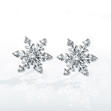Silver Tone Snowflake Clear Stone Stud Earrings Statement Jewelry