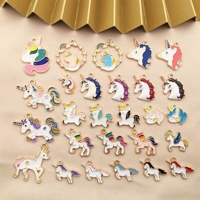 Colorful bird charms arranged on a light background