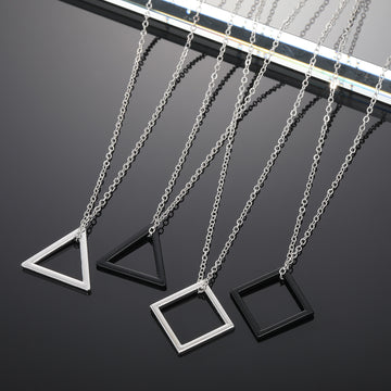 Silver and Black Tone Open Triangle and Square Pendant Necklaces