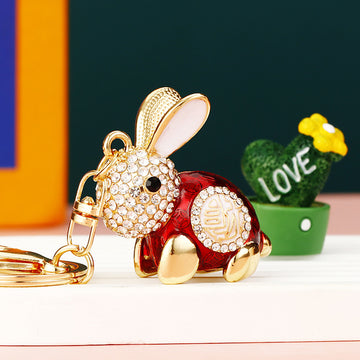 Jeweled Fortune Rabbit Keychains with Plain Braided Fortune and Wrist Loops