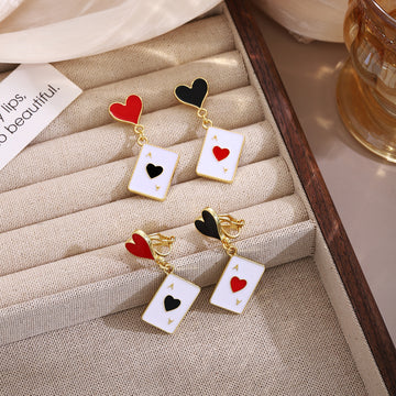 Red Black Heart Playing Card Mismatched Clip Earrings