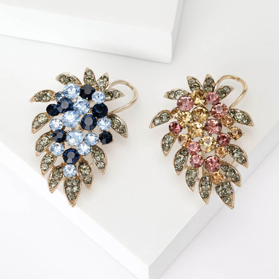Front view of Leafy Crystal Grape Cluster brooch