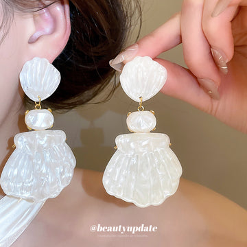 White Shell Statement Earrings in Stud and Hoop Styles