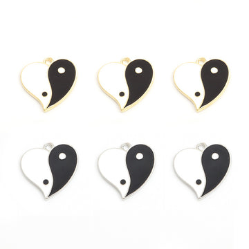 Yin Yang Heart Enamel Alloy Charm Pendants for Jewelry Making