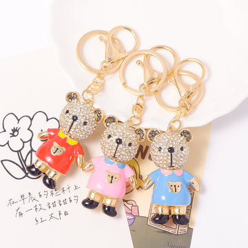Rhinestone Bear Keychain Enamel Shirt Gold Clasp Three Colors
