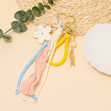 Flower Lace Tassel Keychain Heart Carabiner Bag Charm
