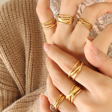 Multi Band Cross Wrap Open Rings Gold And Steel Tone Styles
