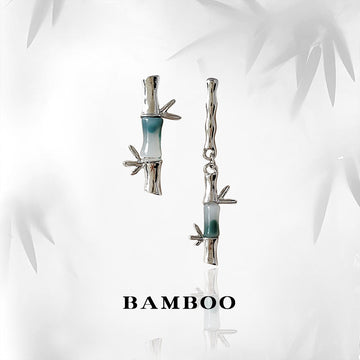 Silver-Tone Asymmetric Bamboo Drop Earrings Teal Accent