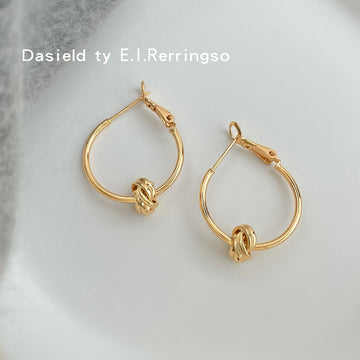 Gold Knot Accent Teardrop Hoop Earrings Lever Back