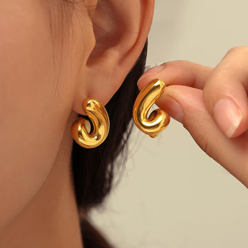 Twisted Spiral Curl Stud Earrings in Gold and Steel