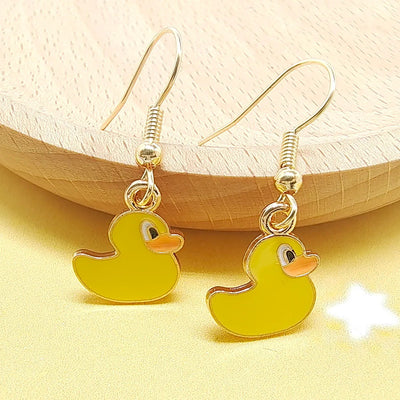 Main product view of yellow Duck Drop Earrings with Gold Tone Fishhook Ear Wires