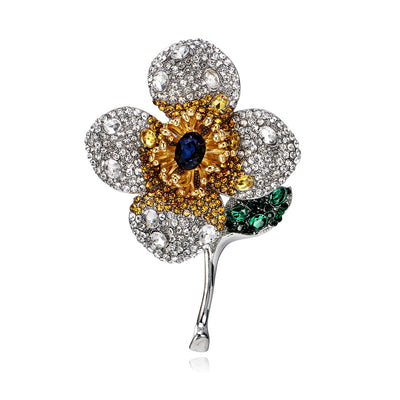 Front product view of an enamel flower brooch