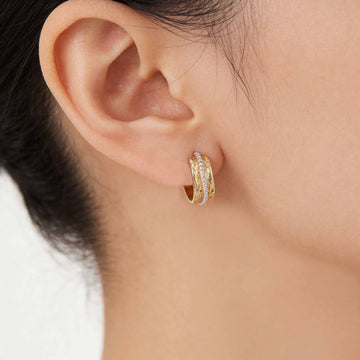 Crystal Look Layered Half Hoop Earrings in Gold and Silver