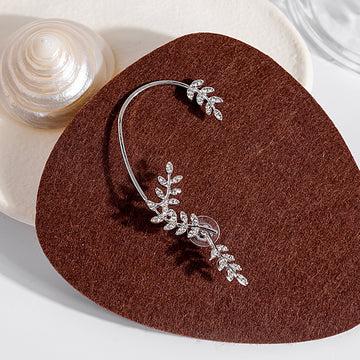 Gold Silver Crystal Olive Branch Ear Climber Earrings