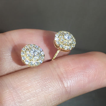Round Pave Cluster Stud Earrings In Three Polished Metal Tones