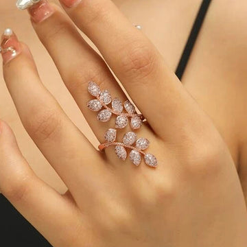 Rose Gold Tone Marquise Crystal Leaf Branch Open Ring
