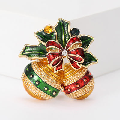 Enamel Christmas twin bells brooch front on white