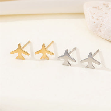 Stainless Steel Airplane Stud Earrings in Gold and Silver Tone