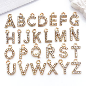 Gold Tone Rhinestone Alphabet Letter Charms A to Z