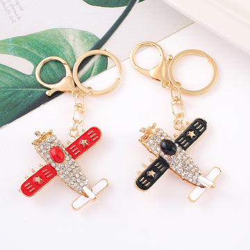 Rhinestone Airplane Keychain Gold Metal Star Wing Bag Charm