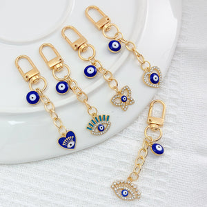 Gold-Tone Evil Eye Keychain with Heart, Butterfly, or Lash Charm